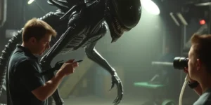 Xenomorph from Alien movie, detailed anatomy, biomechanical design, H.R. Giger style, dark background